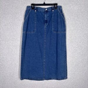 French Kuff Patch Pocket Denim Maxi Skirt Size 16W Jean Country Western Prairie